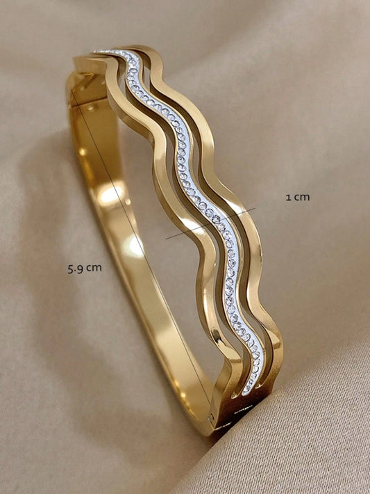 SHEIN 1 Pc Sea Wave Bangle Bracelets For Women Elegant Stackable Stainless Steel Cuff Bracelet