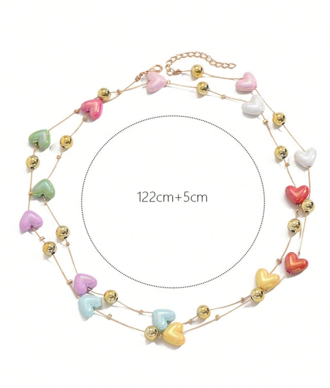 SHEIN 1pc Bohemian Style Multilayer Resin Heart Necklace For Women (Heart Color Randomly Sent)