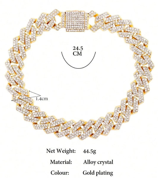 SHEIN Fashion Bling Paved Rhinestone Prong Cuban Chain Bracelet @ ANKLET For Women