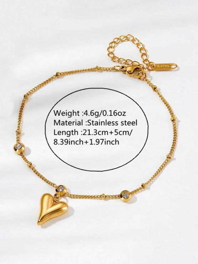 SHEIN 1pc Minimalist Style Stainless Steel Anklet With Heart-Shaped Pendant