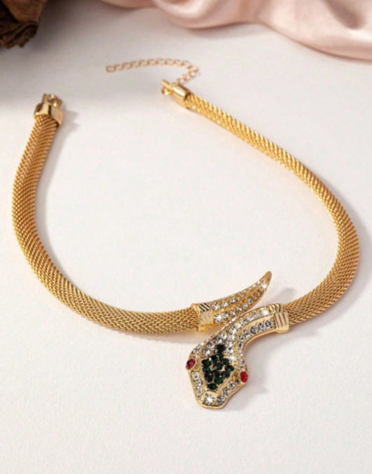 SHEIN 1pc Fashionable & Elegant Rhinestone Encrusted Snake Design Necklace Choker