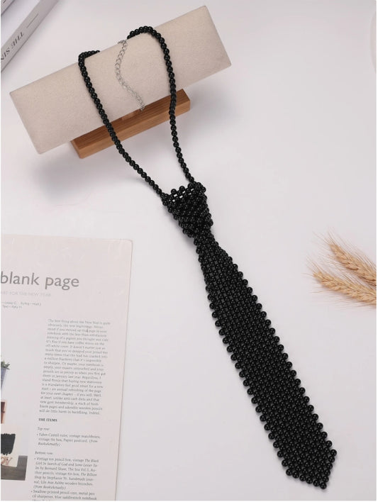 SHEIN 1pc Women's Korean Style Vintage Handmade Braided Pearl & Hollow Out Collar, With Necktie Accessory