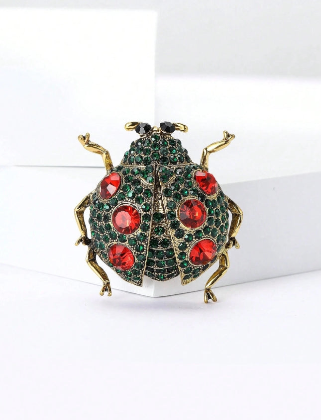 Luxury Crystal Enamel Beetle Brooch -