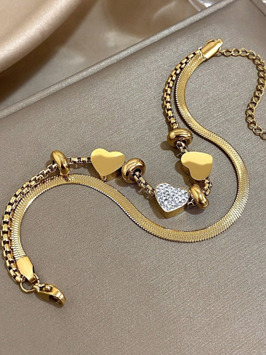 SHEIN 1Pc Summer Beach Stainless Steel Heart Pendant Bracelet For Women Girls Couples