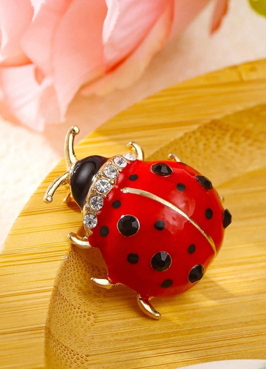 4pcs/1pc Cute Enamel Ladybug Brooches, Pearl & Rhinestone Beetles Insects Pins For Backpack