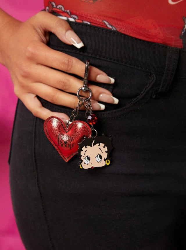 Betty Boop x SHEIN Cartoon Character 3 D Heart Keychain, Hanging Decor, Bag Charm,Gift