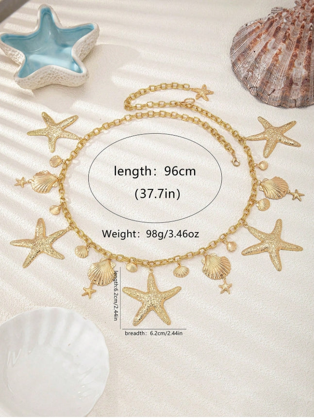 SHEIN 1pc Fashion Starfish Shell Tassel Waist Chain, Elegant Vacation Style