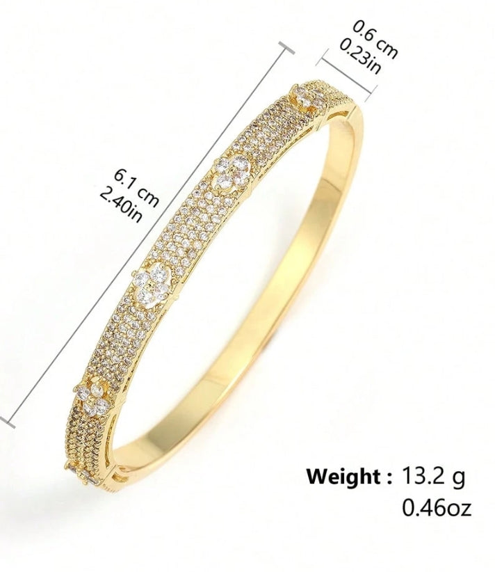 SHEIN 3pcs/Set Open Bangle Bracelets, Made Of 18K Gold Plated Copper With Zirconia