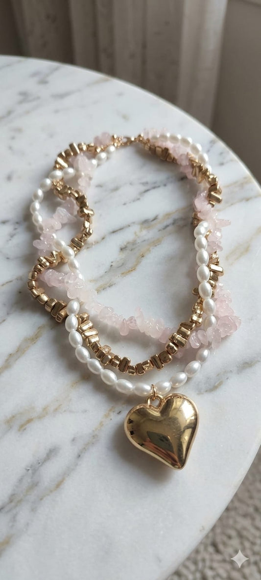 SHEIN 1pc Elegant 3-Layer Beaded Heart Necklace For Women