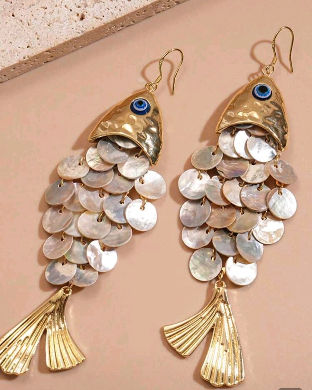 1 Pair Creative Fish Shaped Shell Tassel Earrings,