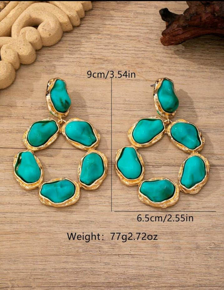 1 Pair French Elegant Luxury Geometric Baroque Turquoise Faux Pearl Drop Earrings