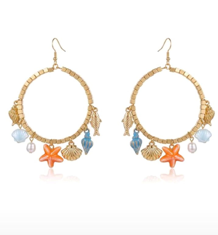 2pcs Vacation Style Starfish, Seashell, Seahorse Earrings,