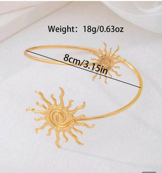 1pc Fashionable Minimalist Gold Metal Sun Armband, Versatile Accessory Suitable For Women, Vacation Wear