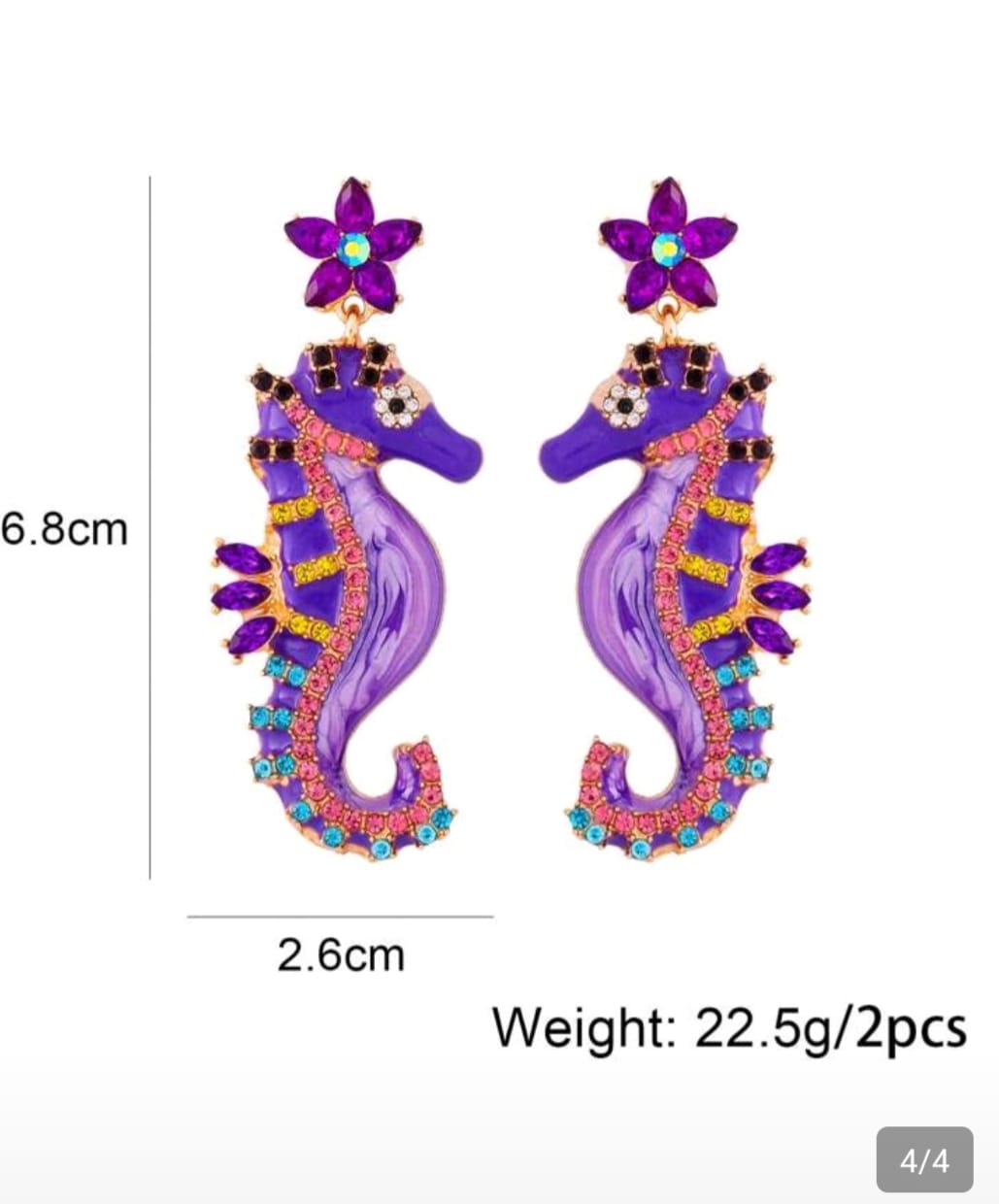 1 Pair Women's Rhinestone Dripping Animal Charm Earrings, Fun Seahorse Beach Resort Jewelry