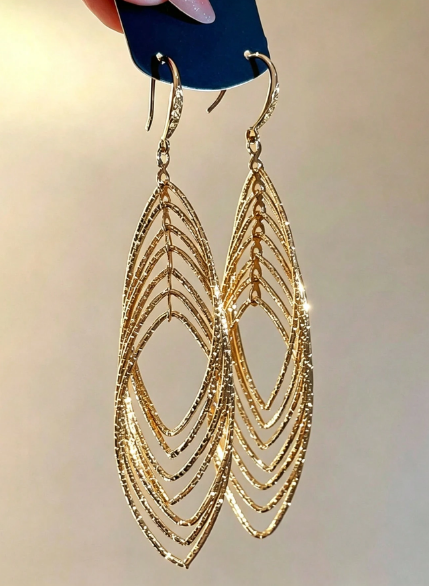 1 Pair Super Shiny Oval Line Earrings, Exaggerated Design, Minimalist Style, Delicate Luxury Earrings