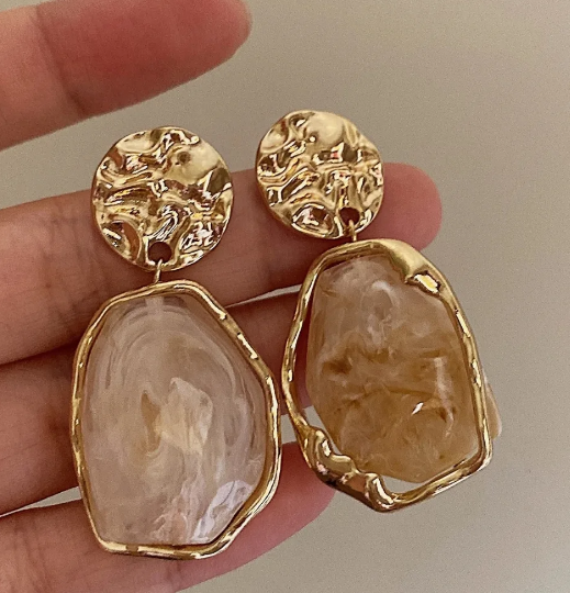 Shein Textured Geometric Metal Drop Earrings