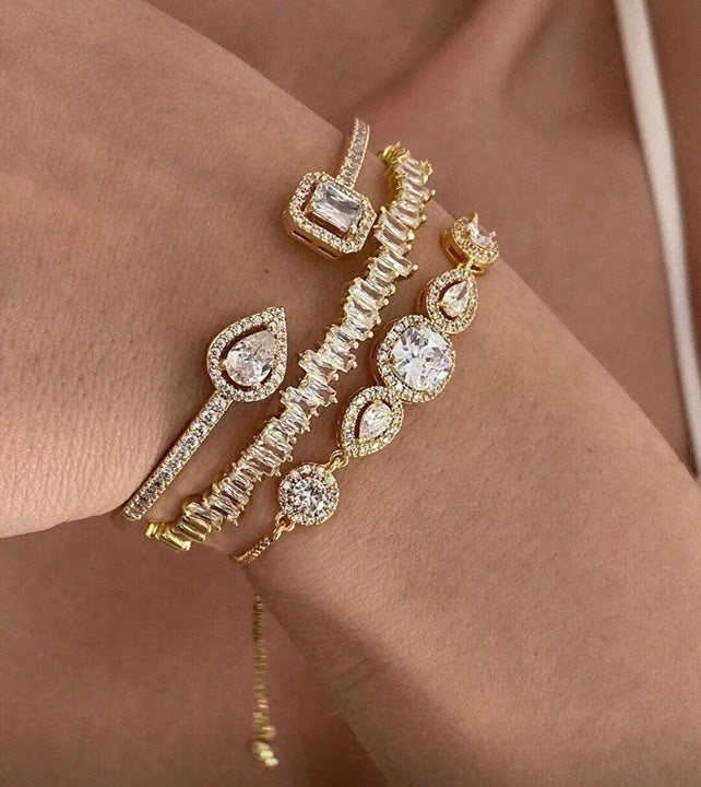 Shein 18K Gold-Plated 3-Piece CZ Bracelet Set | Gold Layered Jewelry Stack