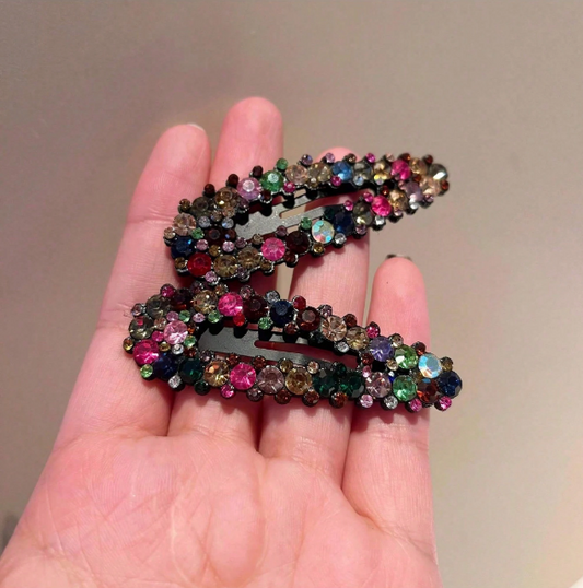 Multicolor Rhinestone Snap Hair Clips – Vintage Crystal Hair Barrettes Set
