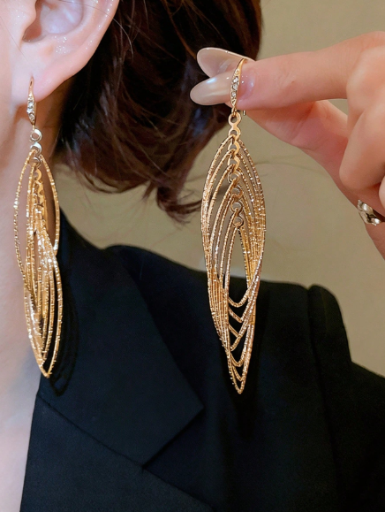 1 Pair Super Shiny Oval Line Earrings, Exaggerated Design, Minimalist Style, Delicate Luxury Earrings
