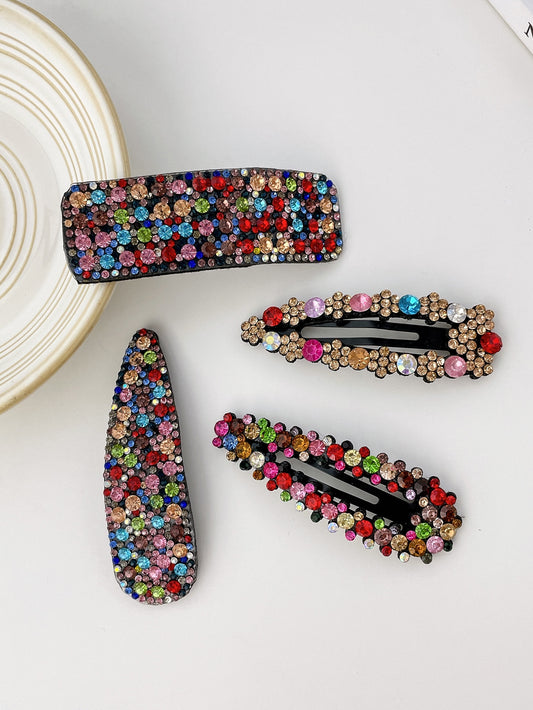 4pcs Multicolor Women's Heavy Duty Rhinestone Hair Clips Suitable For Daily And Festival Usage Royal Claw Clips Hair Claws Hair Barrettes, School Stuff, Looks Of Party, Hair Accessories, Head Accesssories