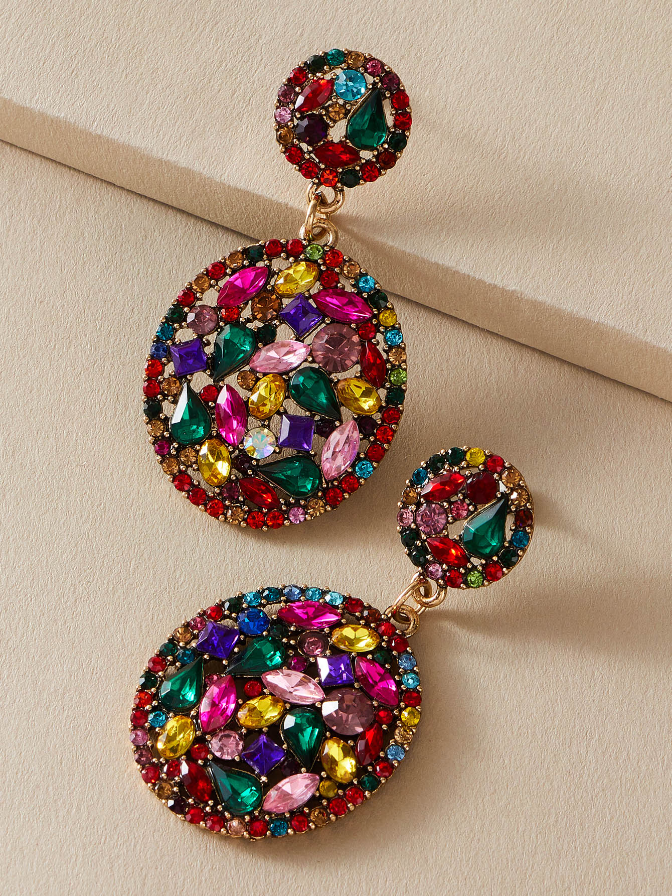 imoli Random Color Rhinestone Oval Drop Earrings