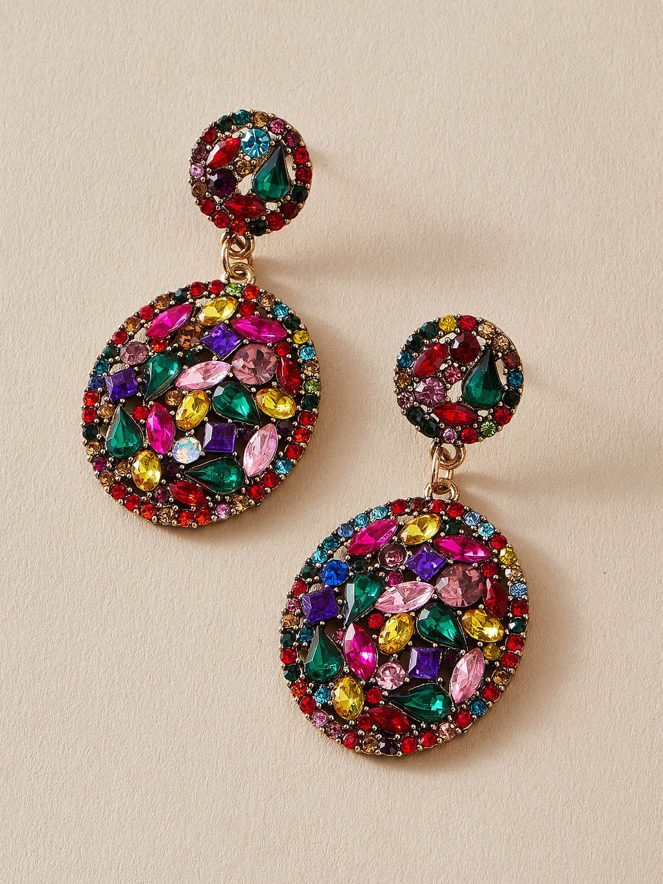 imoli Random Color Rhinestone Oval Drop Earrings