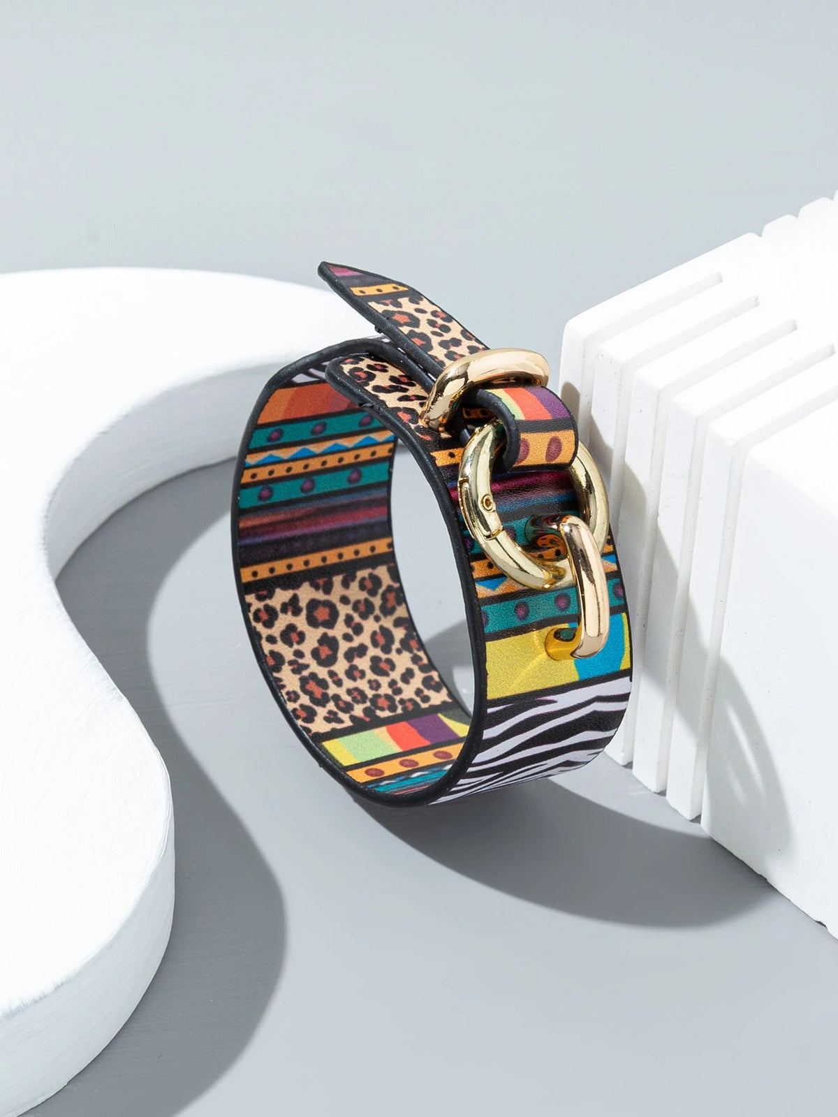 1pc Colorful Leopard Print Button Closure Bracelet