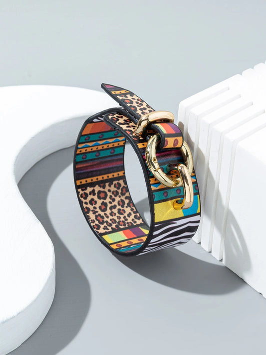 1pc Colorful Leopard Print Button Closure Bracelet