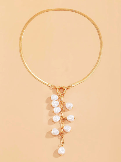 Faux Pearl Tassel Charm Y Lariat Necklace