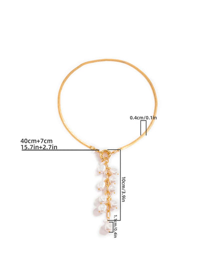 Faux Pearl Tassel Charm Y Lariat Necklace