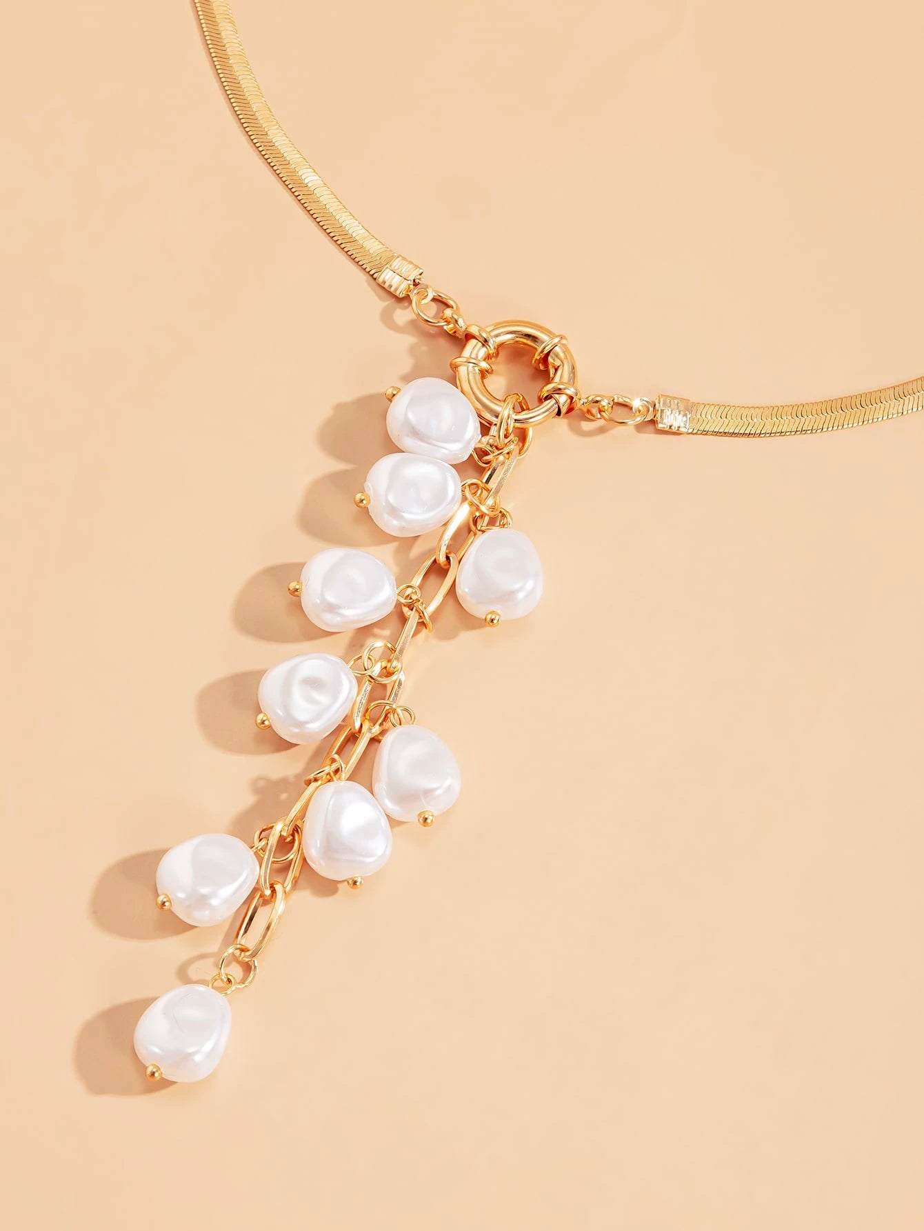 Faux Pearl Tassel Charm Y Lariat Necklace