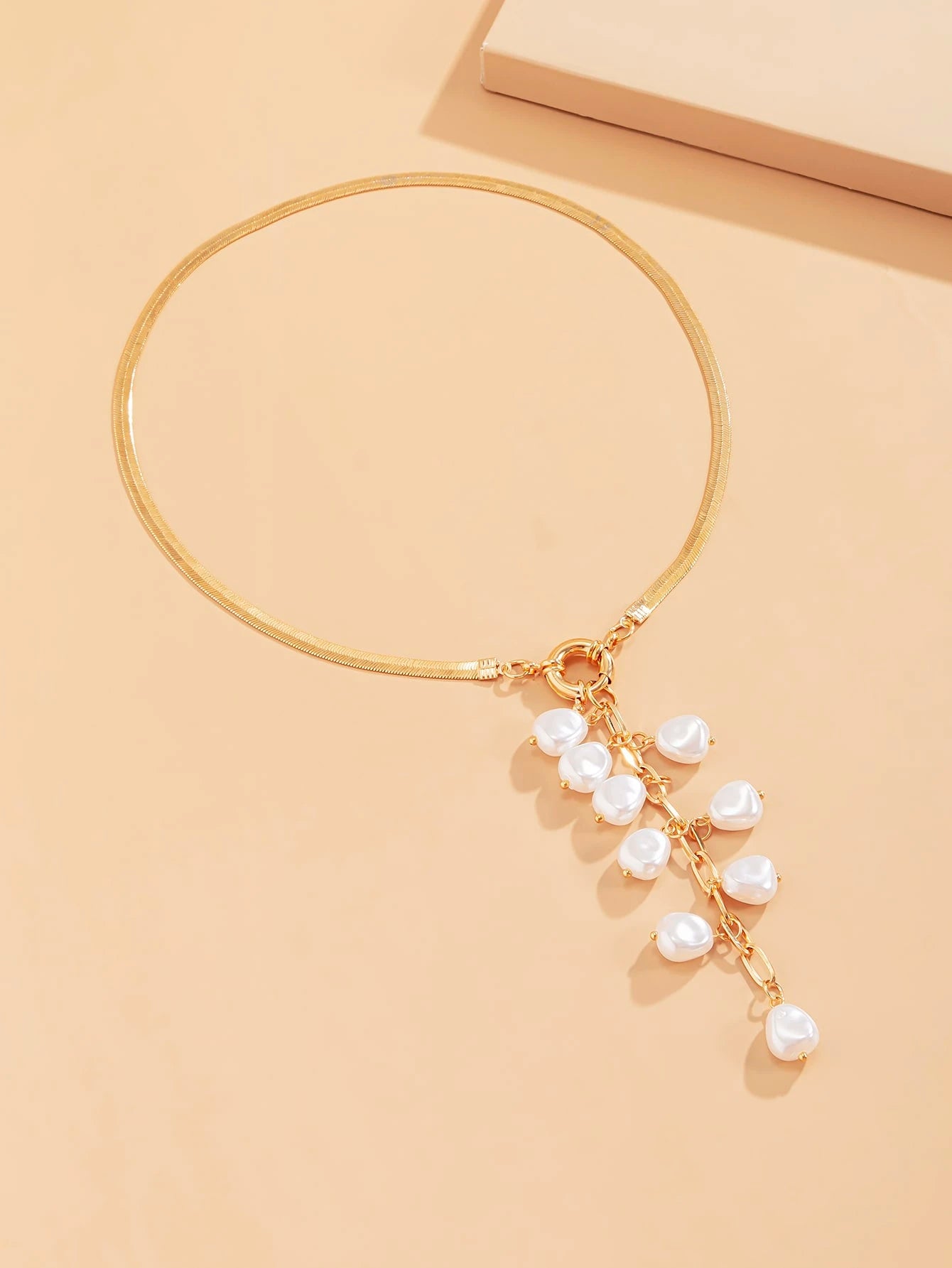 Faux Pearl Tassel Charm Y Lariat Necklace
