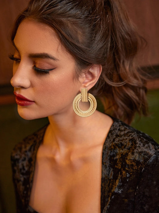 Textured Metal Round Drop Earrings