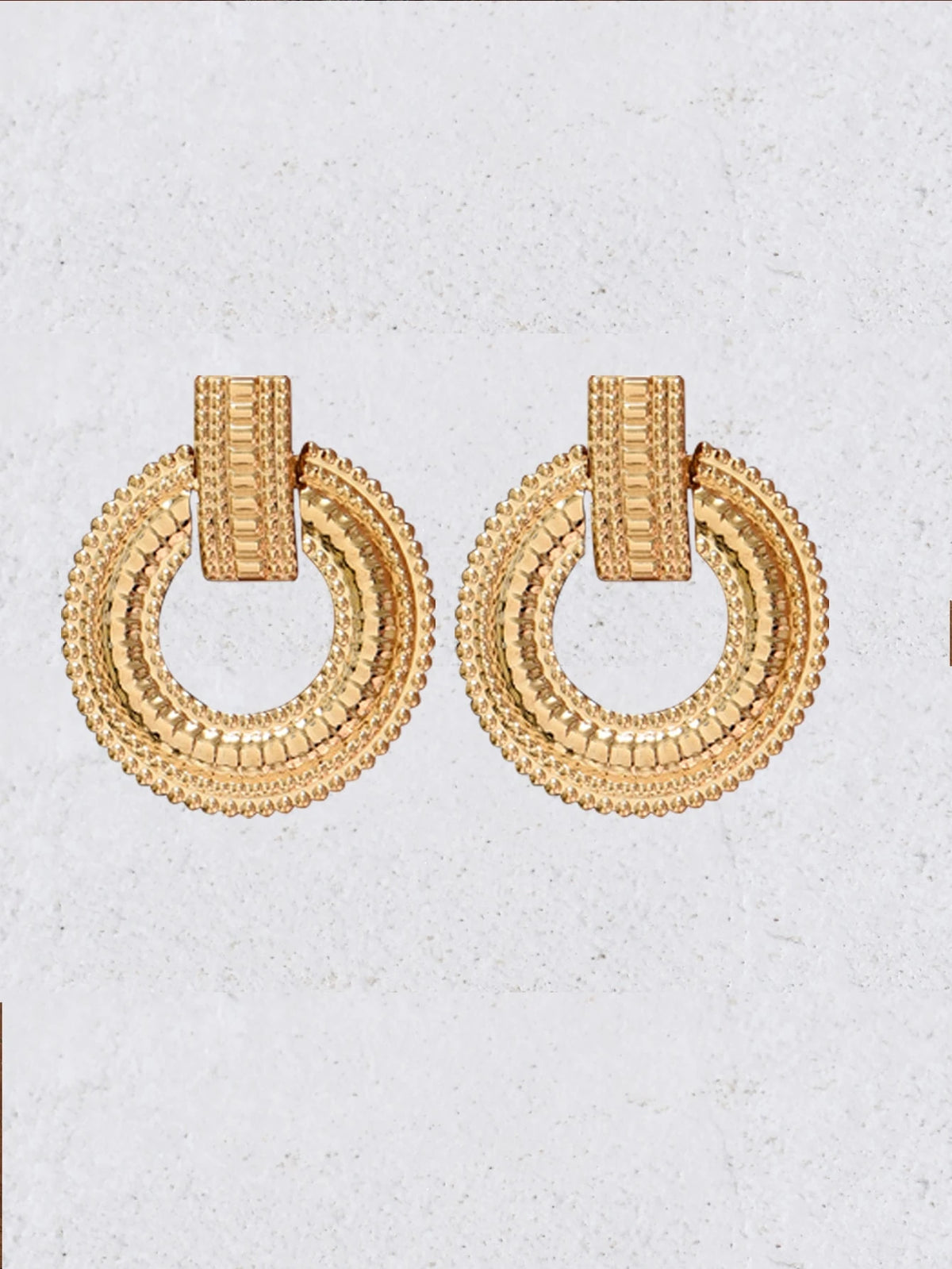 Textured Metal Round Drop Earrings
