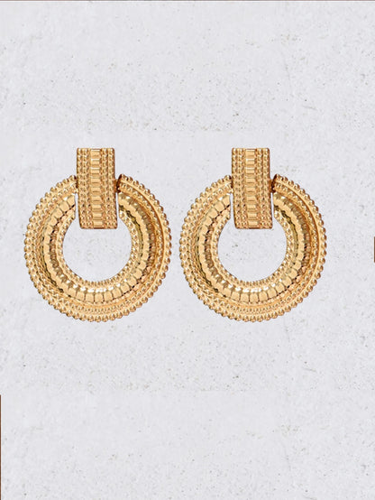 Textured Metal Round Drop Earrings