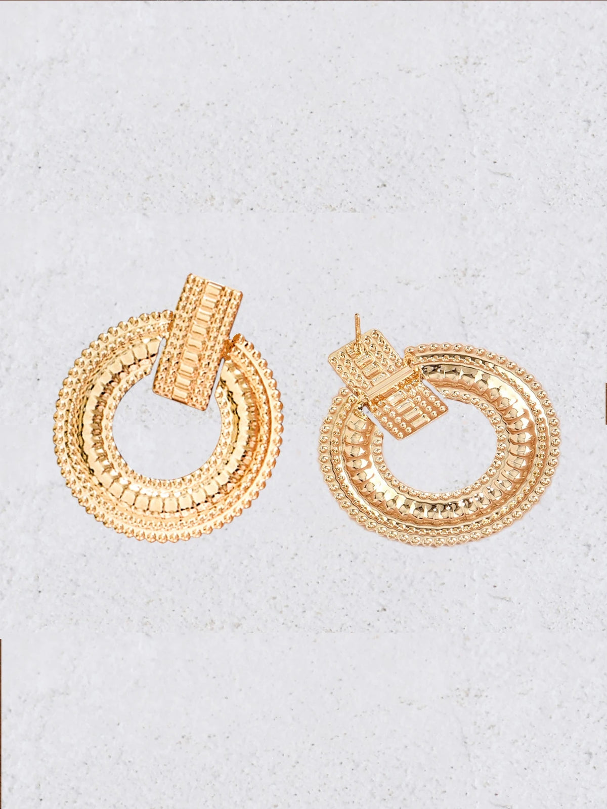 Textured Metal Round Drop Earrings
