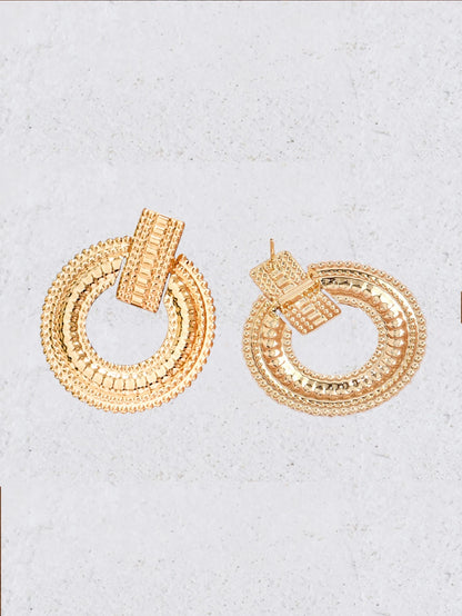 Textured Metal Round Drop Earrings