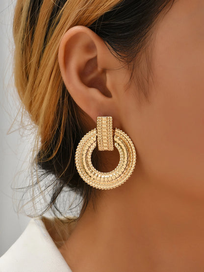 Textured Metal Round Drop Earrings