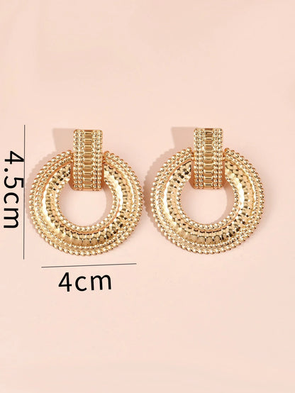 Textured Metal Round Drop Earrings