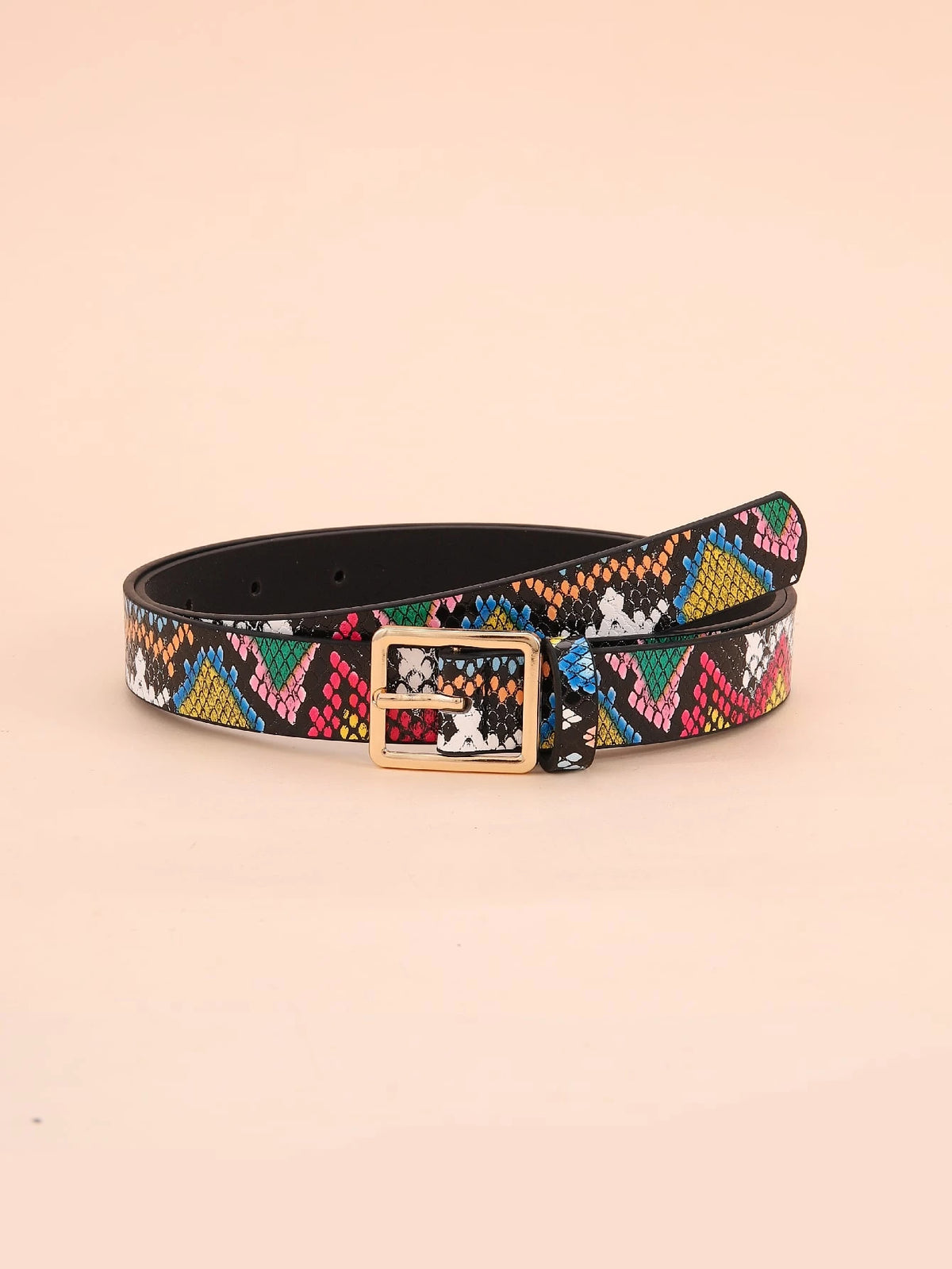Boho 1pc Women Random Snakeskin Square Buckle Fashion Belt Halloween Summer, School Fall, Autumn, Halloween