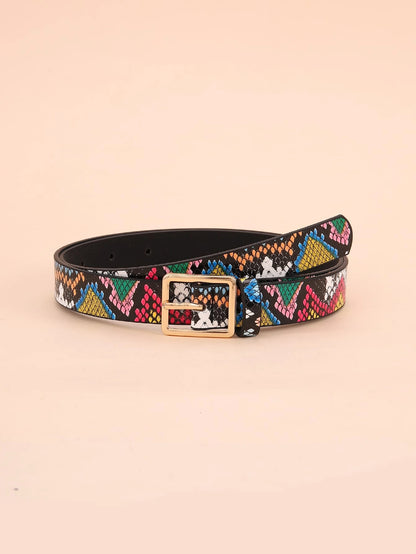 Boho 1pc Women Random Snakeskin Square Buckle Fashion Belt Halloween Summer, School Fall, Autumn, Halloween
