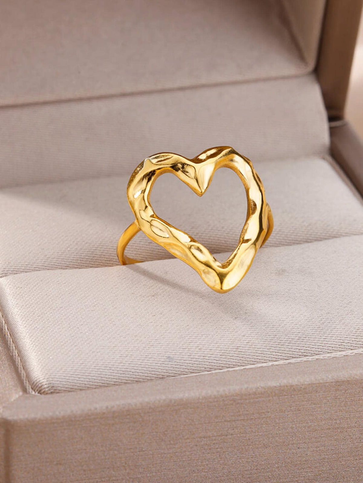 1pc Fashionable Stainless Steel Heart Decor Cuff Ring For Women For Daily Decoration