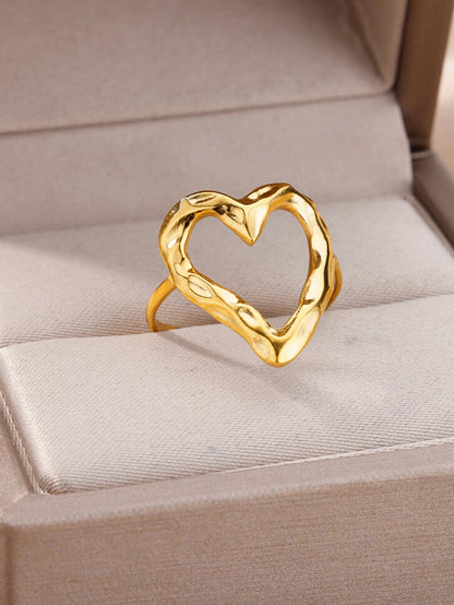 1pc Fashionable Stainless Steel Heart Decor Cuff Ring For Women For Daily Decoration