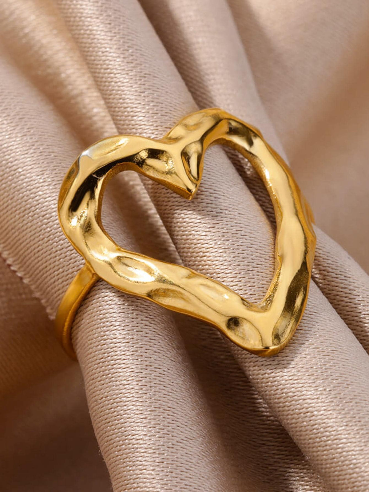 1pc Fashionable Stainless Steel Heart Decor Cuff Ring For Women For Daily Decoration