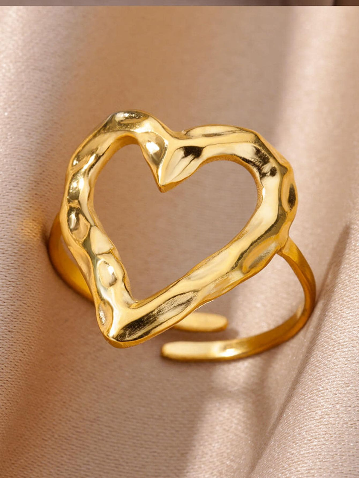 1pc Fashionable Stainless Steel Heart Decor Cuff Ring For Women For Daily Decoration