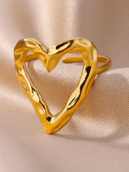 1pc Fashionable Stainless Steel Heart Decor Cuff Ring For Women For Daily Decoration