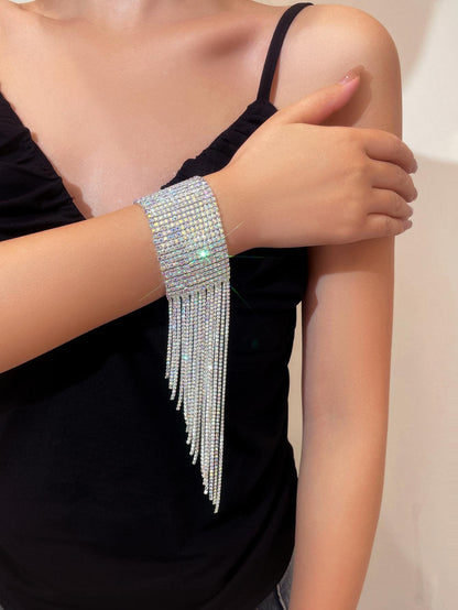 Rhinestone Tassel Decor Bracelet Silver One Size