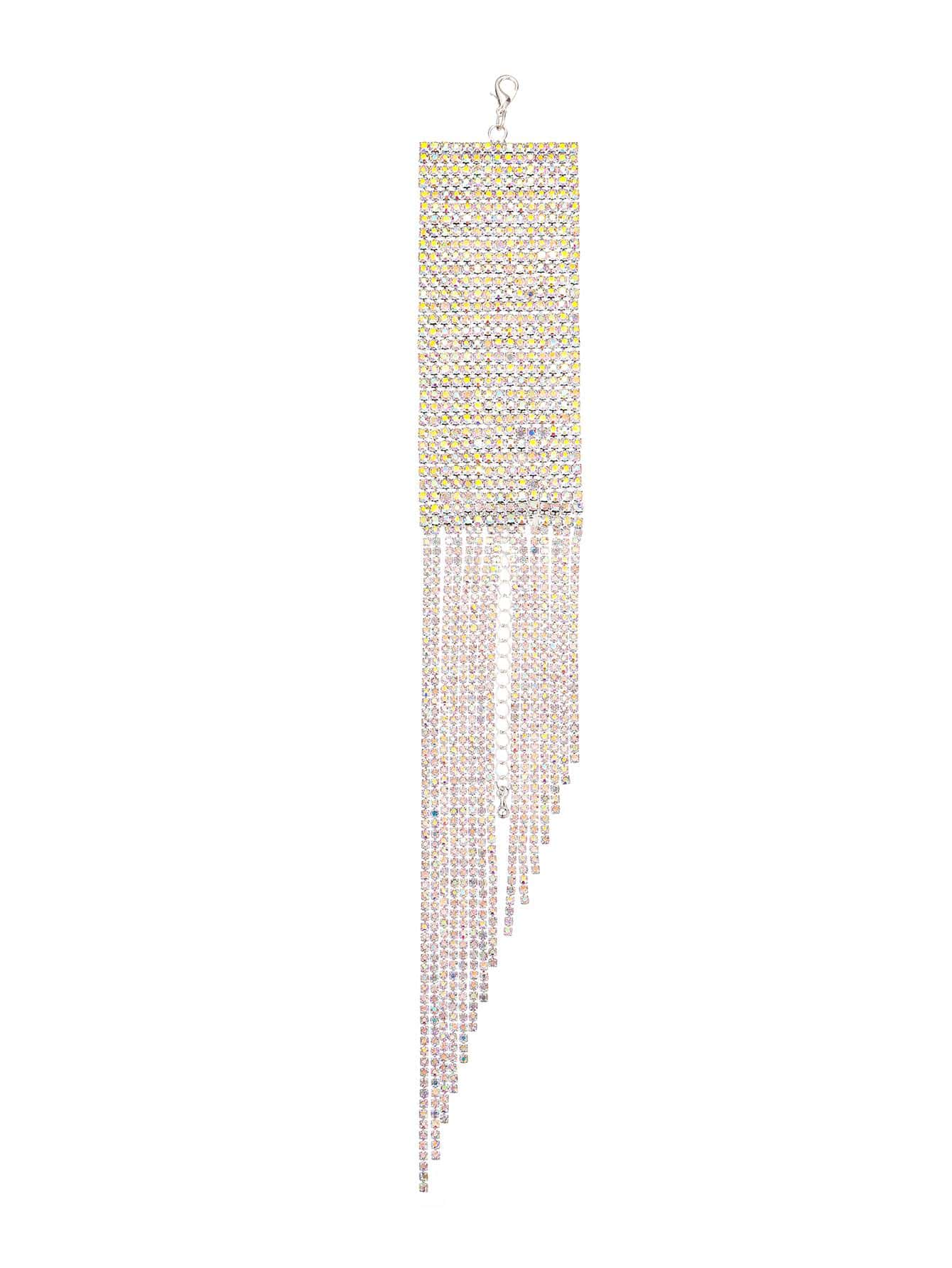 Rhinestone Tassel Decor Bracelet Silver One Size