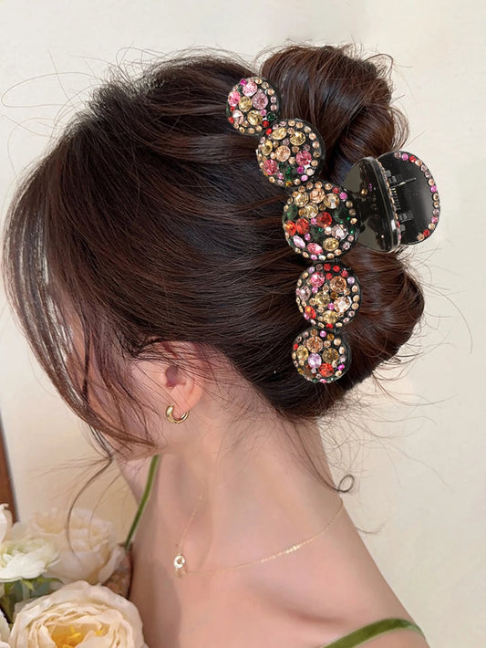 1pc 12.5cm Oversize Colorful Rhinestone Hair Claw Clip For Thick Hair Boho Tiaras Hair Clips Hair Jaw Clip Hair Clamps Hair Clutch Hair Claw Clip Fall Winter Hair Accessories For Women For Vacation Outfits Woman Summer Outfits,Festival,Party