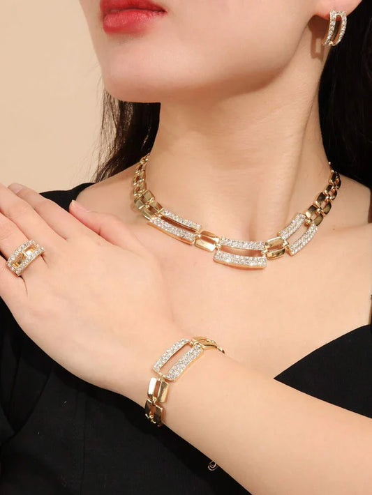 Shein 5pcs/set Gold-color Zinc Alloy Square Shaped Diamante Decoration